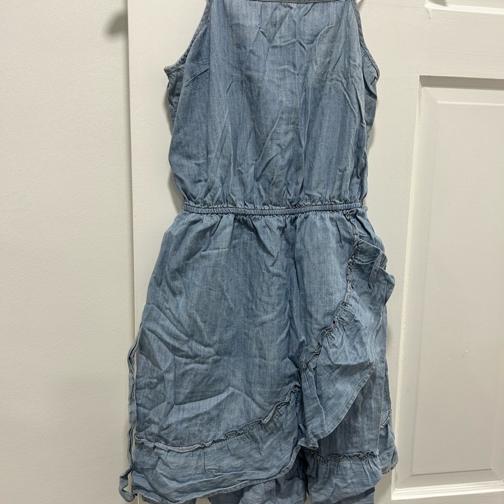 Refuge Chambray Ruffle Dress Spaghetti Strap Elastic Waist Women’s XS NWT